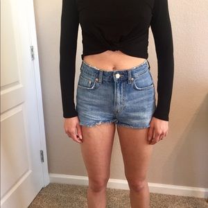 Medium wash denim shorts